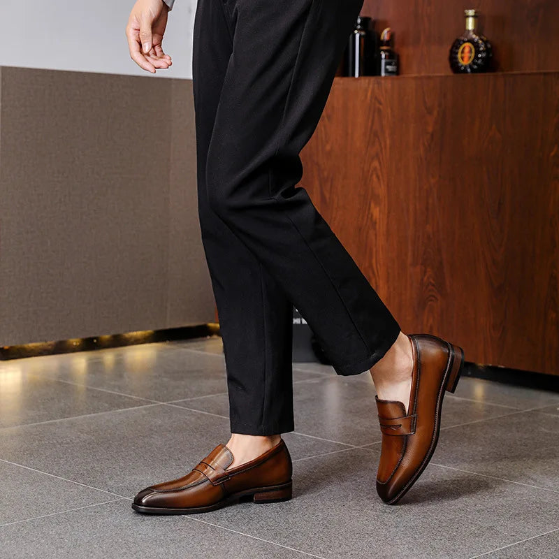 Loafer Shoes For Men Genuine Leather Mens Shoes Driving Shoes Leisure Business Lazy Shoes Plus Size 37-47