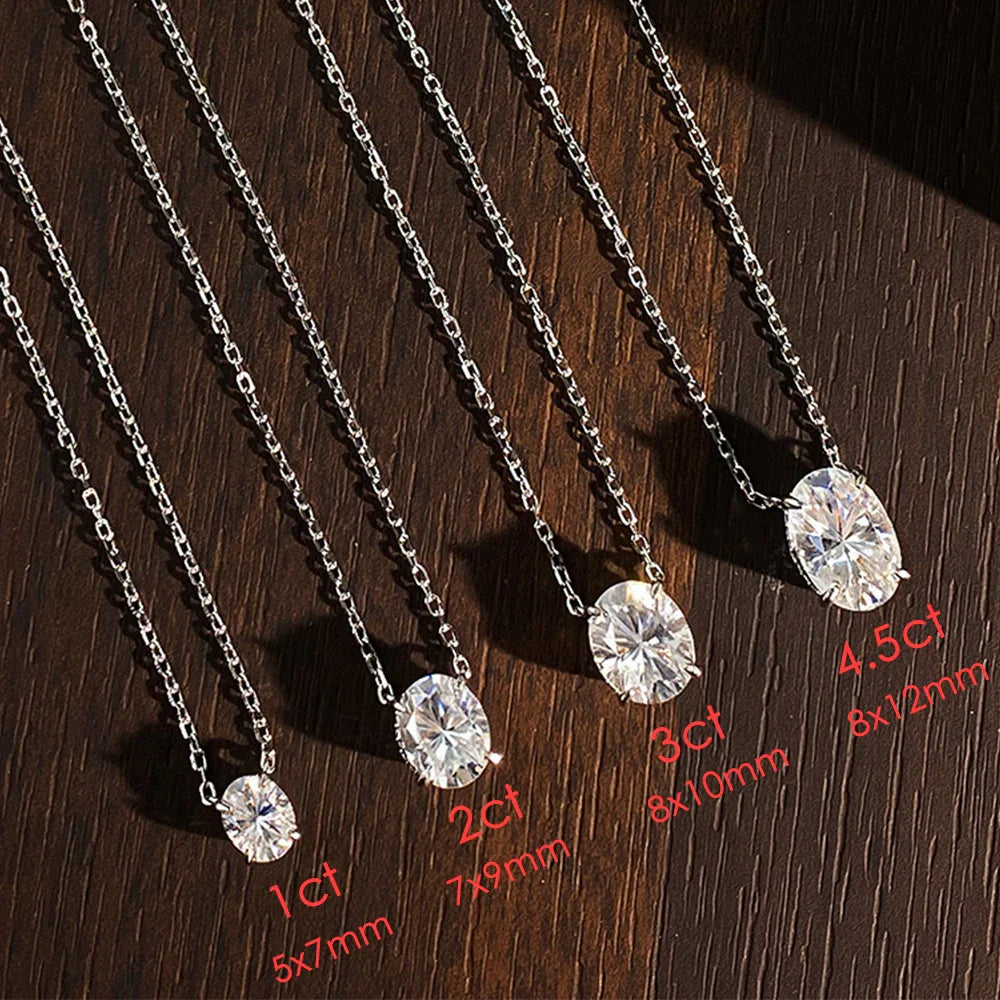 1-4.5ct Oval Cut Moissanite Necklaces for Women Daily Jewelry Solid 925 Silver Chain Wrap Diamond Pendant Birthday Gift
