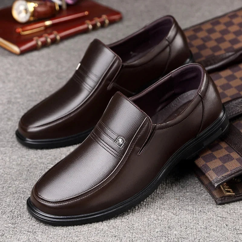 Casual Leather Men's Shoes – Genuine Leather, Breathable, Black/Brown, Sizes 40–48