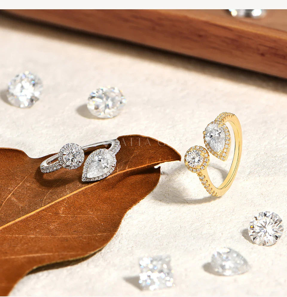 Luxury Pear Cut Moissanite Open Rings For Women Real s925 Silver Two Stone Engagement Band Bridal Promise Jewelry Gifts
