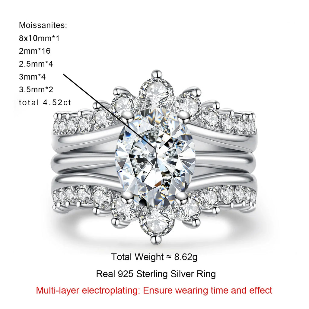 3ct Oval Moissanite Wedding Bands 18k Gold Plated 925 Sterling Silver Bridal Rings Set for Girls Jewelry Wholesale