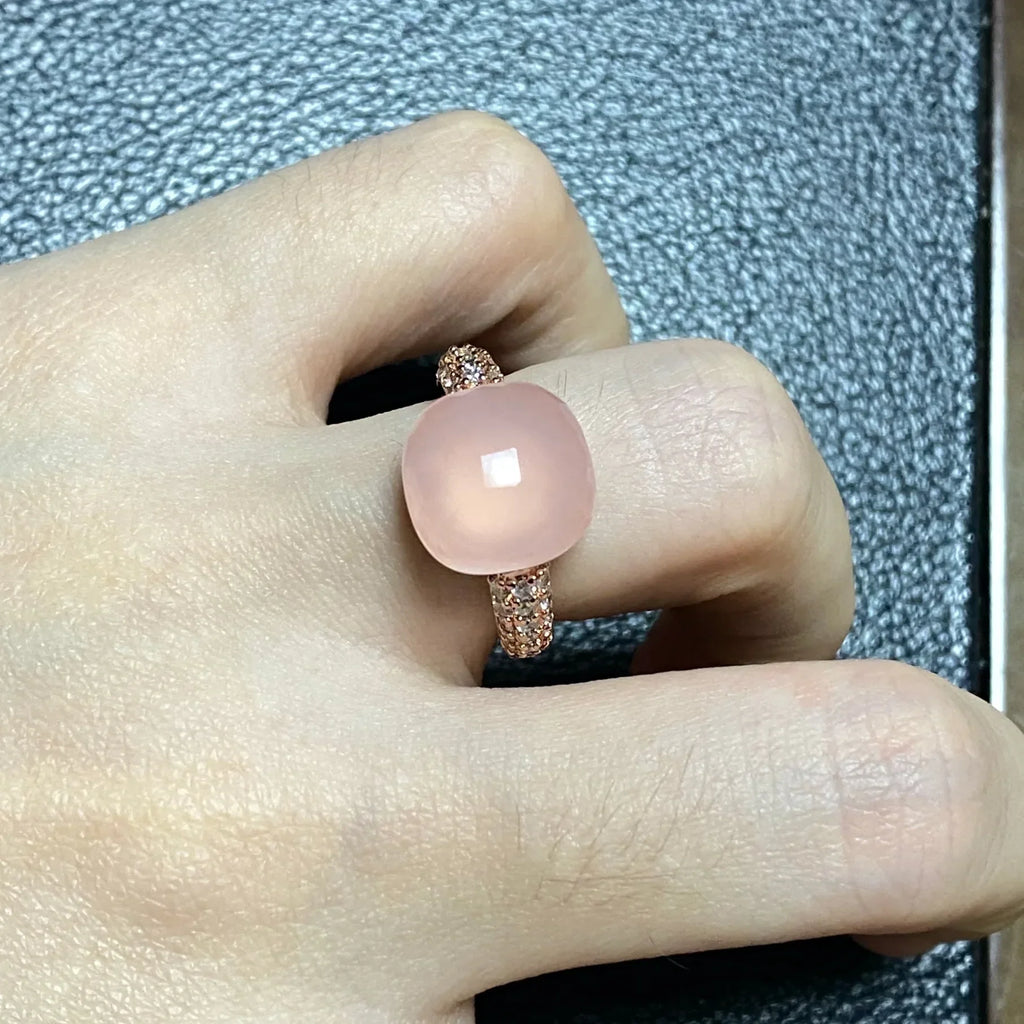 Original Design Pink Crystal Zircon Ring Candy Style Flat Ring for Women Wedding Party Fashion Jewelry Gift