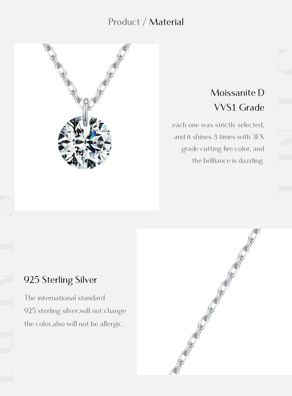 0.1CT/0.3CT/0.5CT VVS1 Clarity Moissanite 925 Sterling Silver Classic Round Pendant Necklace For Women Fine Jewelry