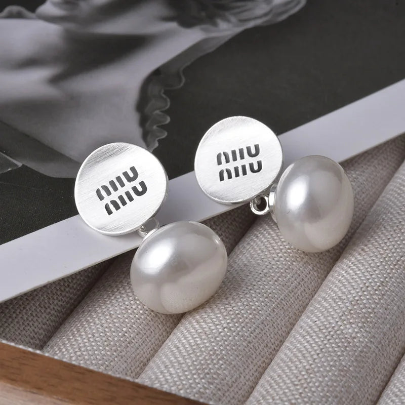 Luxury Brand 18K Gold Plated French Pearl Pendant Earrings, Trendy Women's Jewelry Accessories，Wedding Banquet Anniversary Gift