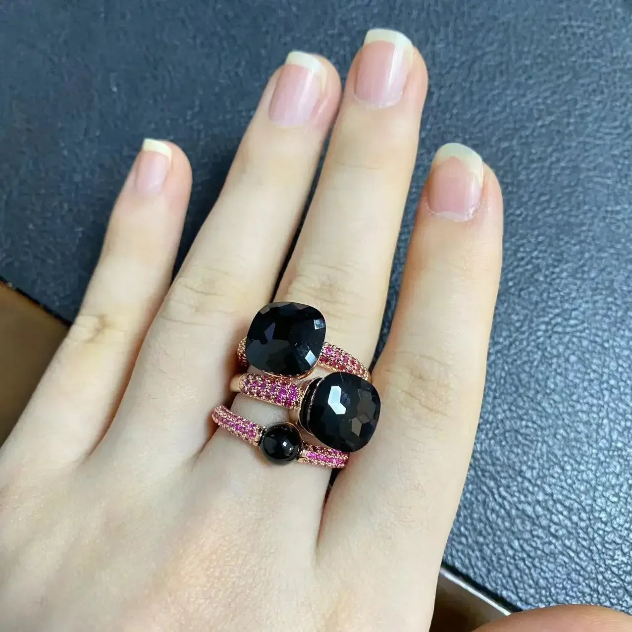 3Pcs/Set Nudo Ring Stacking Set for Women Mix Color Candy Crystal Inlay Zircon Amethyst Blue Topaz Round Jewelry Gift