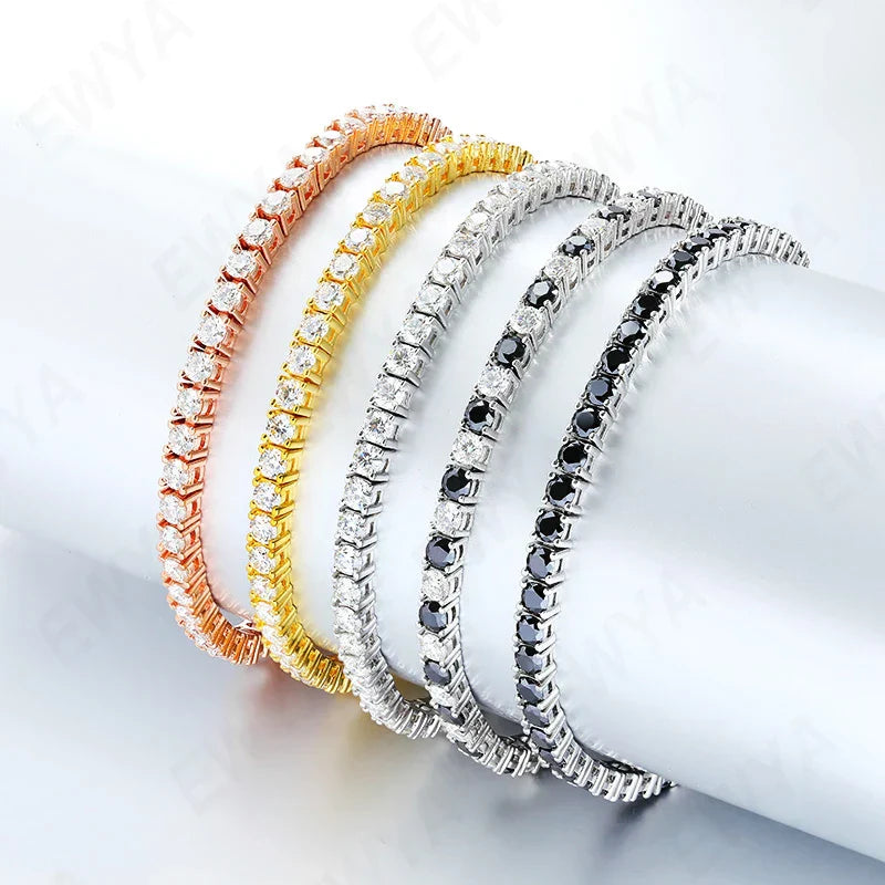 Real D Color Full 2/2.5/3/4/5/6.5mm Moissanite Tennis Bracelet For Women S925 Plated 18K Rose Gold Diamond Link Bracelets