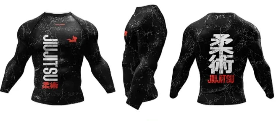 Men Grappling Wear Jiu Jitsu Gi Rashguard BJJ Boxing T-shirts UPF 50+ Male Athletic Running Blouses Compression Gym Tees