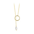 925 Sterling Silver Long Necklace, Gold Plated Y Lariat Long Chain Pearl Drop Necklace Gift for Her BSN427, 23.6"