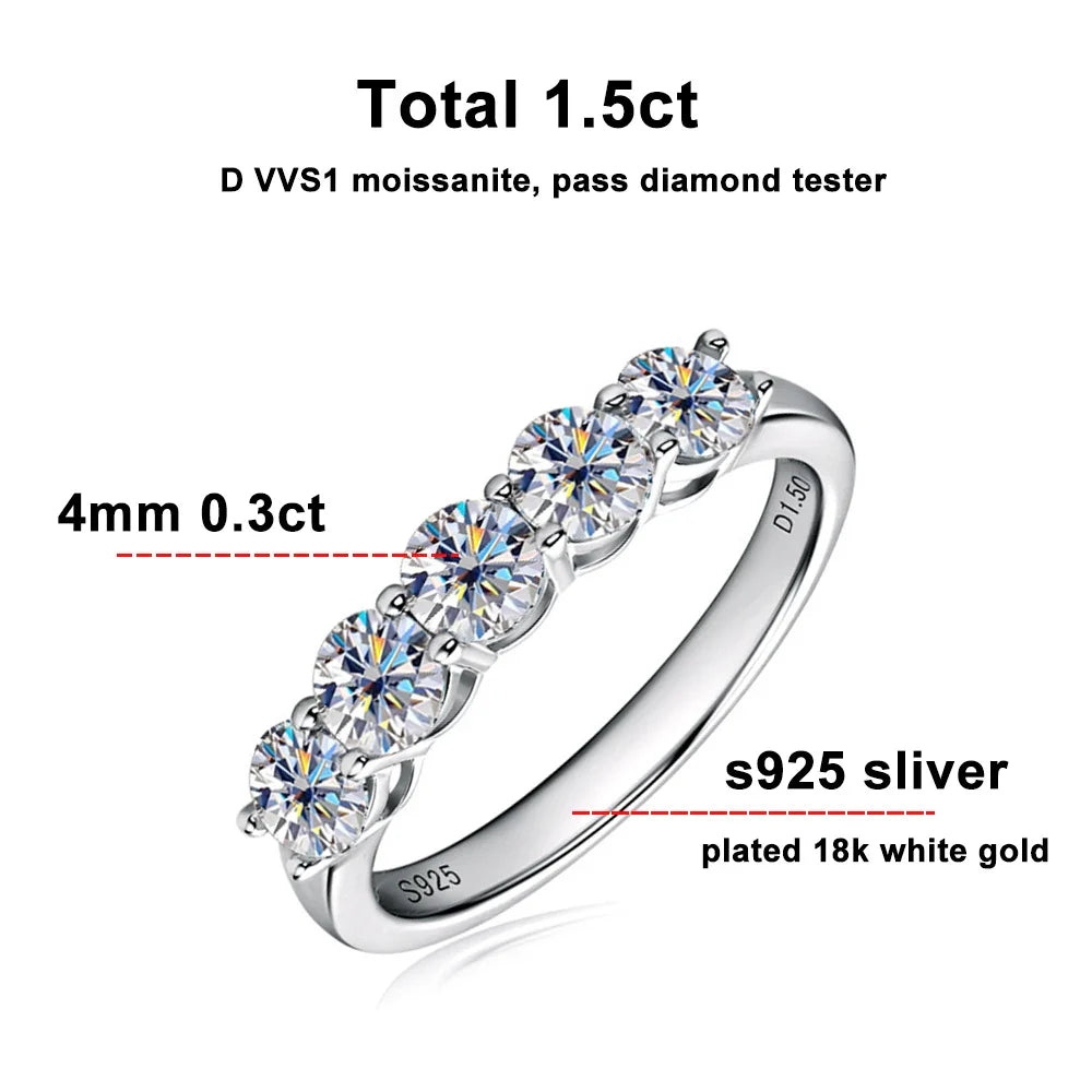 D Color 4mm Moissanite Diamond Rings for Women Classic Match Wedding Eternity Band with GRA s925 Sterling Silver Ring