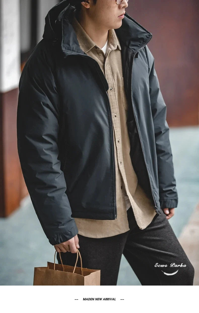 Hooded Down Jacket for Men Winter Thickened Matte Glossy Fabric Parka Outdoor Warm Coat Versatile Outerwear Black Jacket