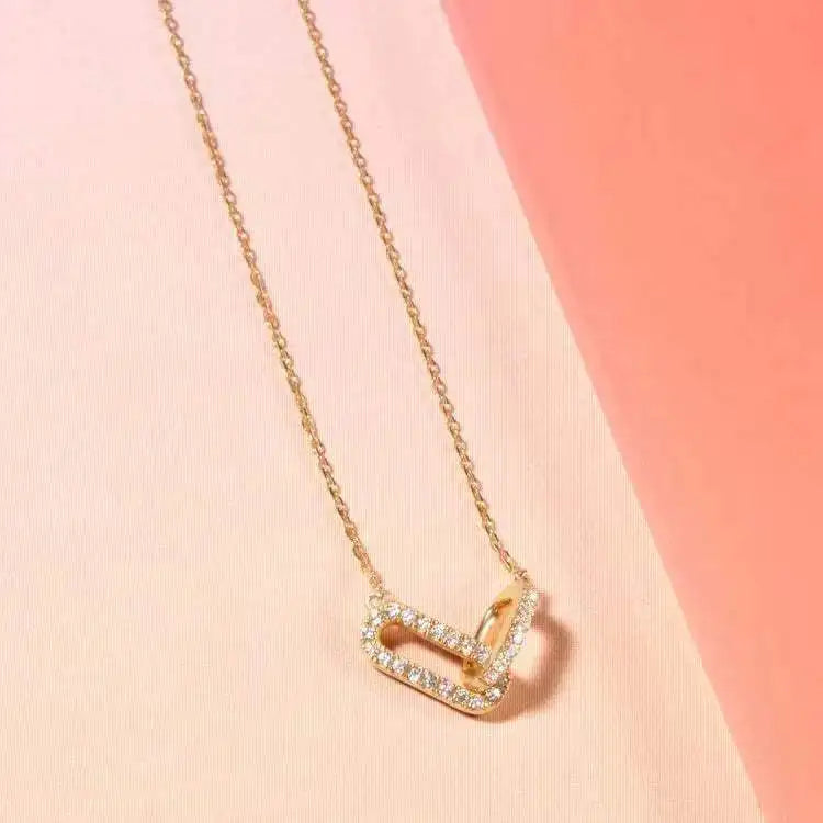 925 Sterling Silver Geometric Smooth Necklace Women With Interlocking Collarbone Chain Holiday Gift Party Fine Jewelry