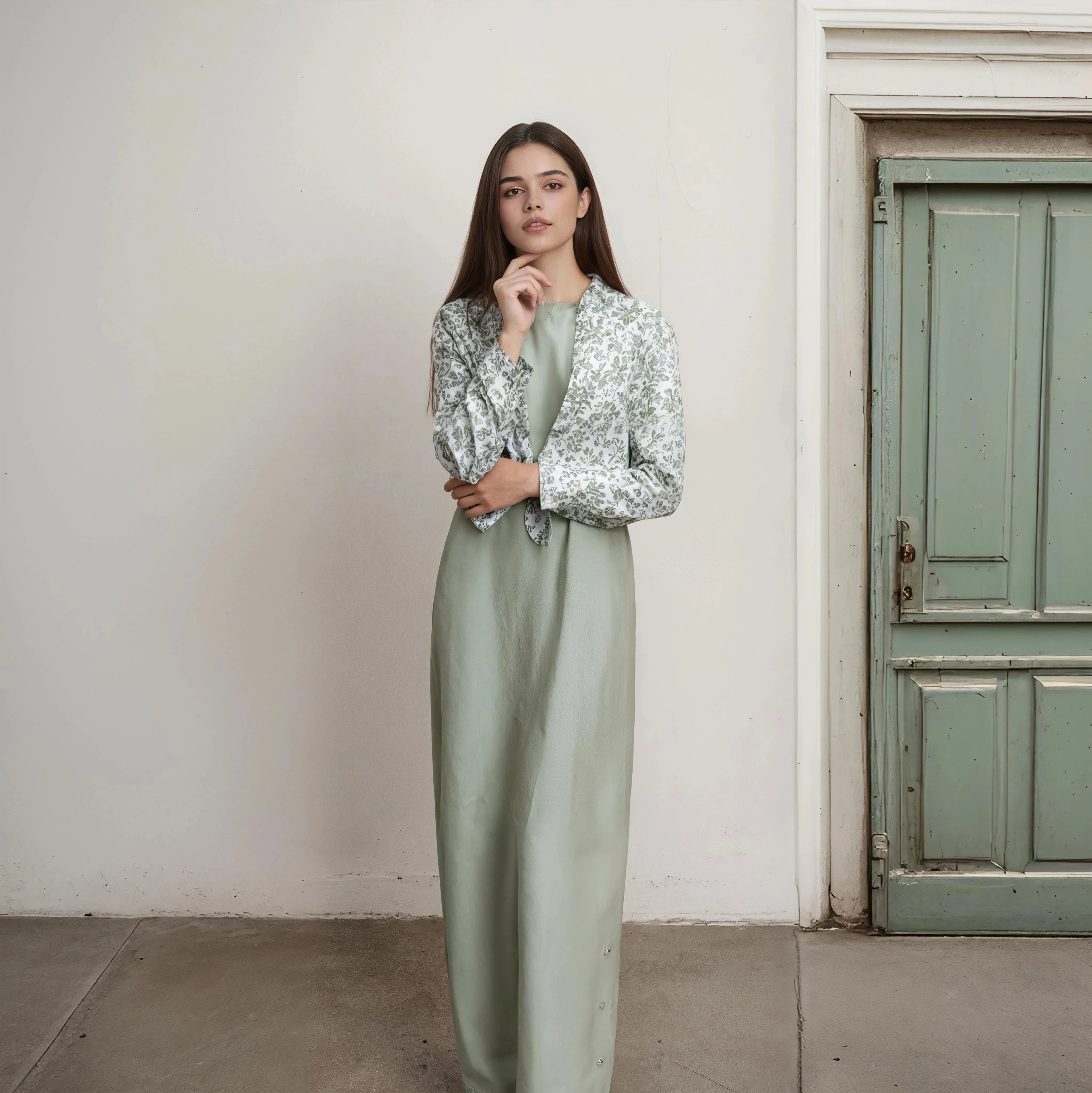 Autumn Winter Casual Women Cotton Linen Shirt Fashion Print Long Dress Set with Pocket Blouse Elegant Lady Street 2 Piece Set