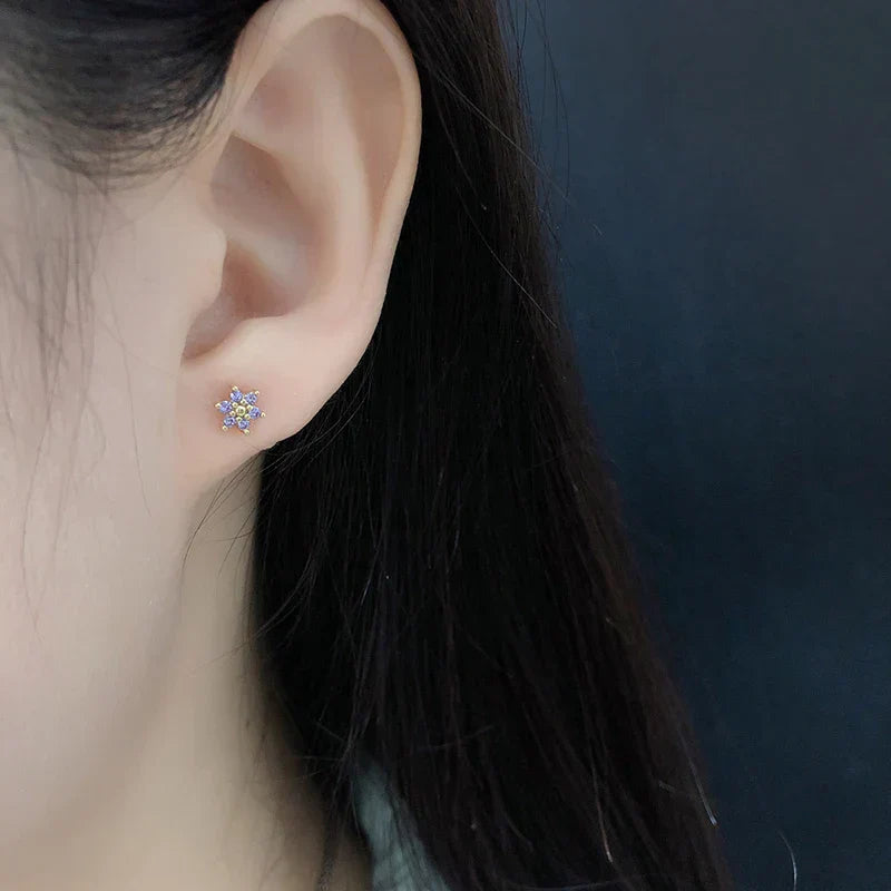 925 Sterling Silver Fashion Korean Petal Screw Bead Stud Earrings for Women Charm Ear Bone Piercing Jewelry Accessories