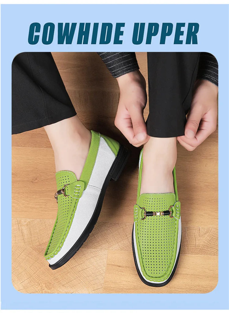 Trendy High Quality Genuine Leather Shoes for Men Summer Breathable Men's Casual Loafers Plus Size 47 Slip-on Driving Shoes Man