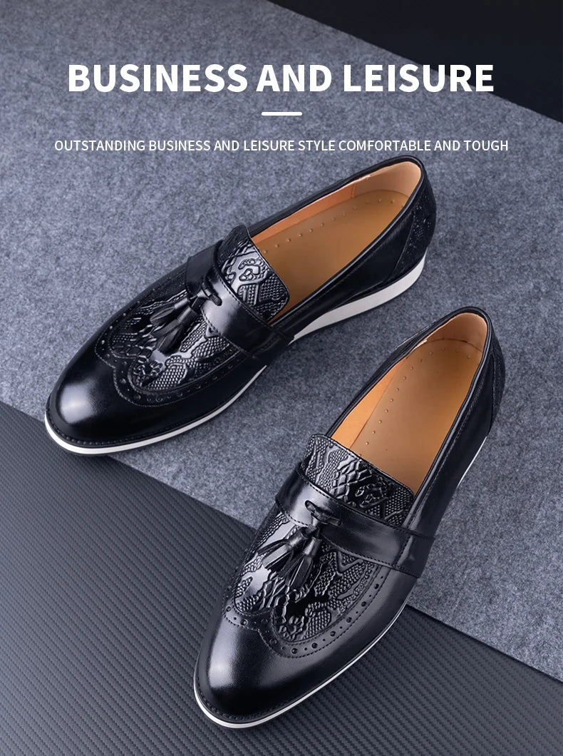 Black Dress Tassel Loafer Leather Shoes for Men Zapatos Para Hombre Upper Print Casual Shoes Daily Wear Business Leather Shoes