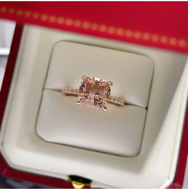 4-carat Morganite 925 sterling silver ring, light luxury, niche, exquisite, high-end, cool style, rose gold plated diamond ring