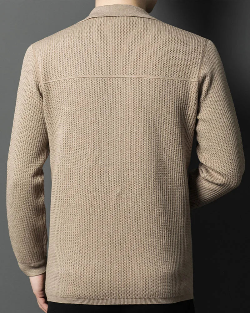 High-Quality Men's Knitted Cardigans Solid Color Simple Business Lapel Knitwear Coat Man Autumn New Long Sleeves Sweater Jacket