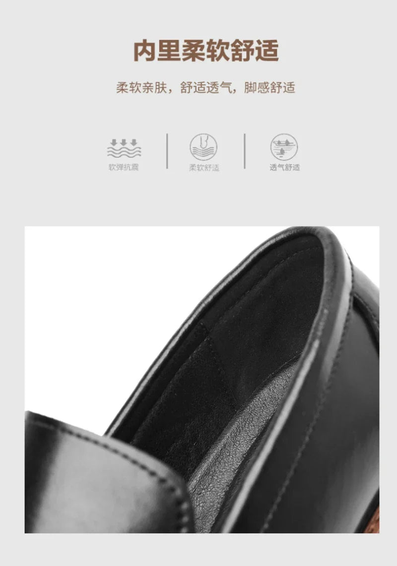 Mens Brown Burnished Genuine Leather Horsebit Loafers Slip On Formal Business Office Wedding Groom Daily Wear Shoes Simple New