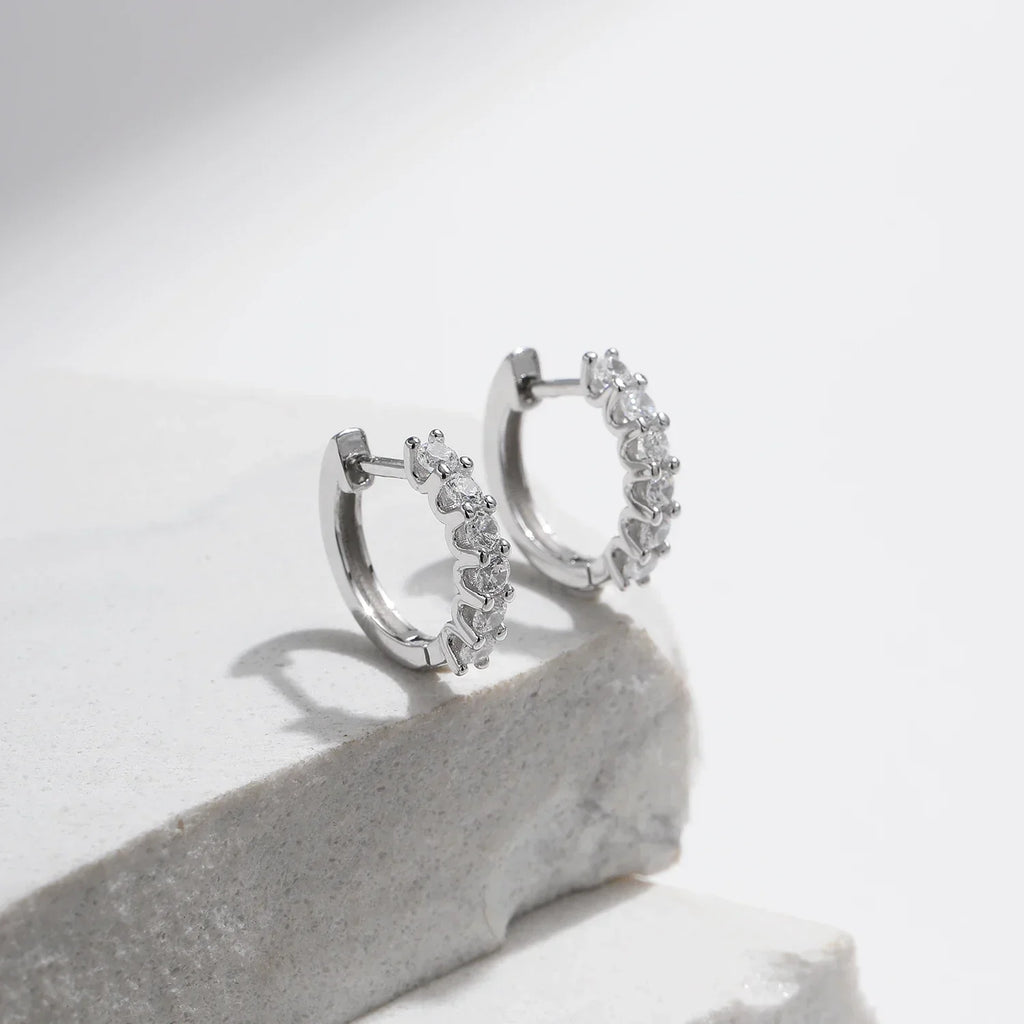 D Color Moissanite Small Hoop Earrings 925 Sterling Silver Hollow Sparkling Ear Buckles For Women Wedding Fine Jewelry
