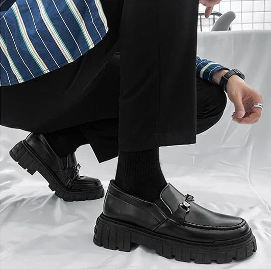 Man Casual Loafers Shoe Black Business Leather Shoes for Men Round Toe Height Increasing Platform Footwear Offer Shipping Free