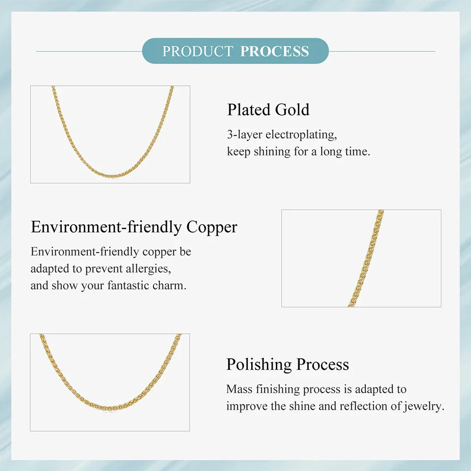 Silver Gold Plated Stackable Basic Cuban Chain Copper Flat Snake Link Chain with Clasp Adjustable for Men Women DIY Beads