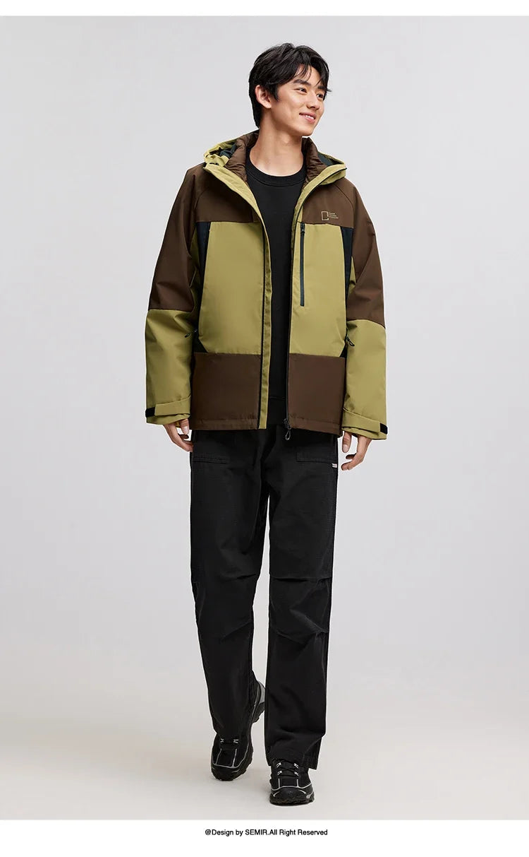 Down Jacket Men Three-in-One 2026 Winter New Colorblocked Stand-Up Collar Protective Outerwear