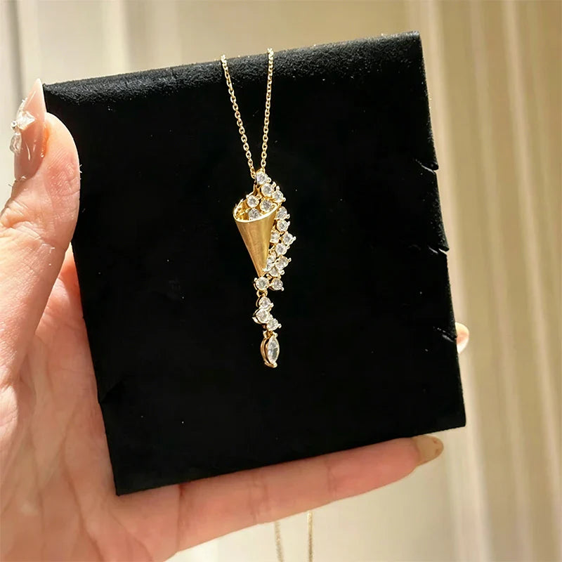 Marquise/Round Cut Moissanite Necklace Exquisite Tassel Pendant Necklaces For Women Collarbone Chain Jewelry Gift