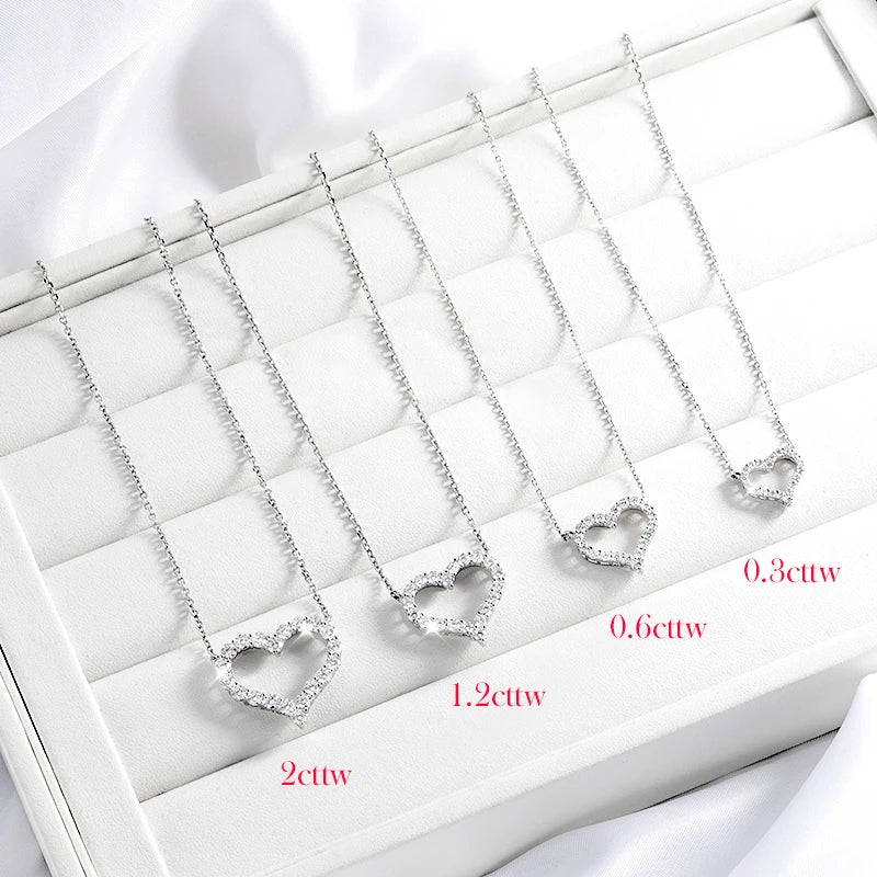 2CT Pass Tested Moissanite Heart Necklace for Women S925 Silver Plated Platinum Simulated Diamonds Pendant Birthday Gift