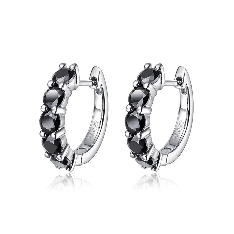 2CTTW Black Moissanite Hoop Earrings for Women Sparkling Party Simulated Diamond Earring 100% 925 Sterling Silver Jewelry