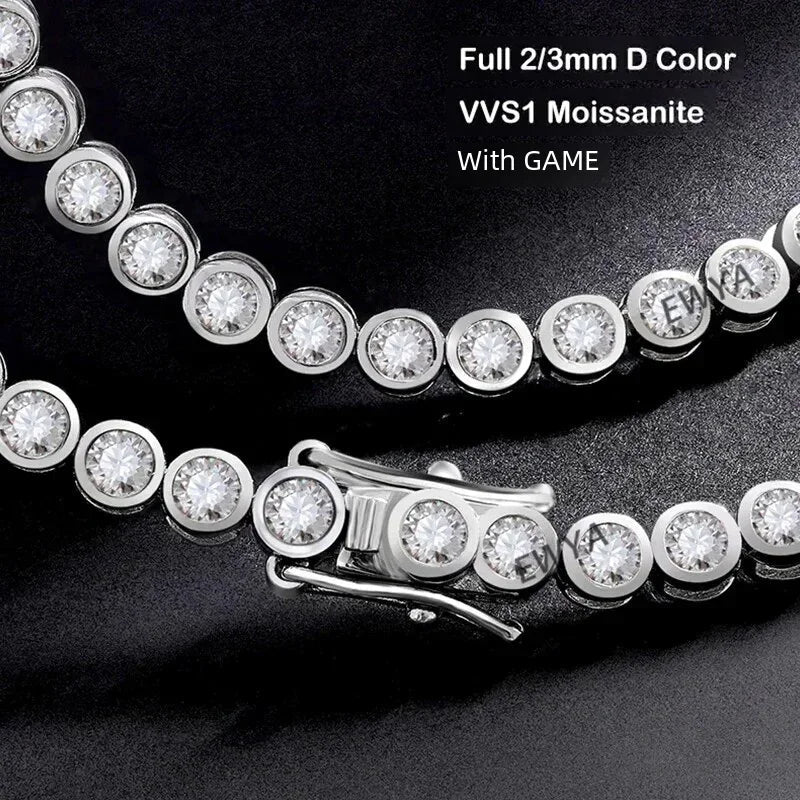Luxury Bubble 2/3mm D Color Full Moissanite Tennis Necklace for Women S925 Silver Plated 18K Diamond Neck Chain Necklaces