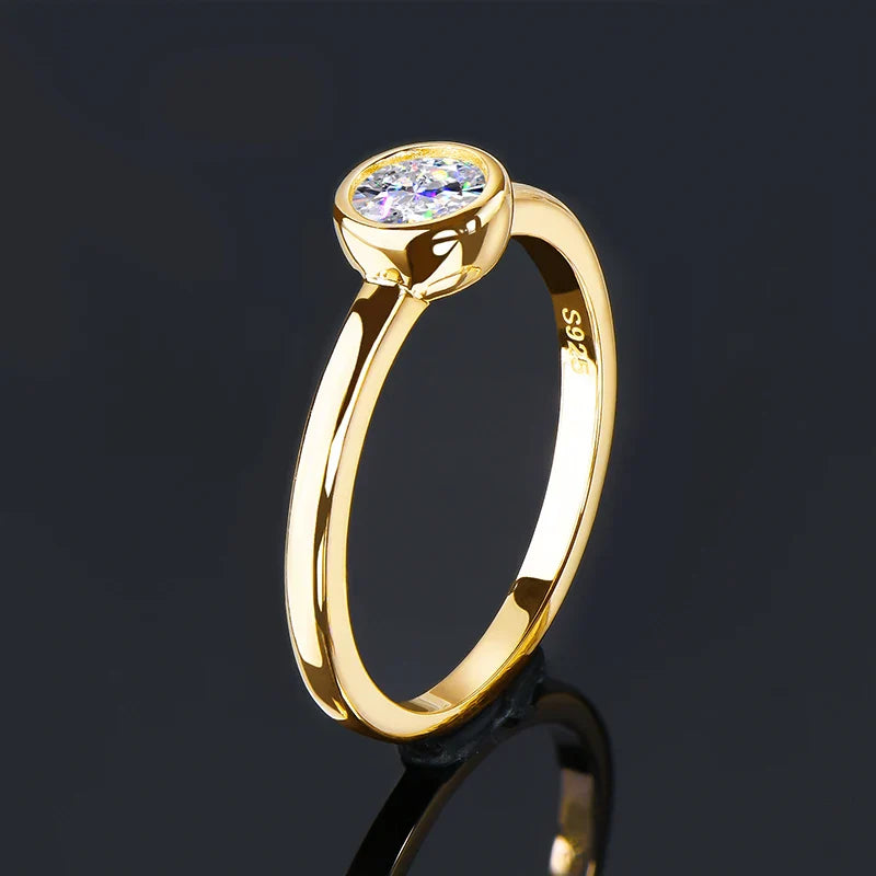 18K Gold Plated Solitaire Ring 0.5CT Bezel Moissanite Rings for Women Real Silver 925 sterling Promise Engagement Jewelry