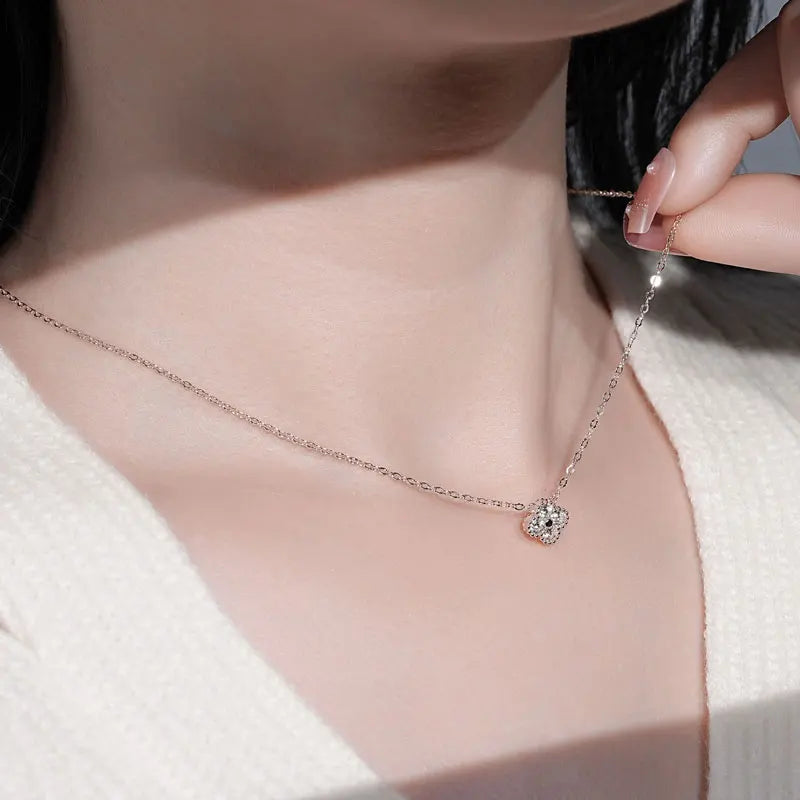 18k Gold Plated 925 Silver 3mm Moissanite Necklace Earrings Bracelet Sets 3 In 1 Clover Flower Charm Jewelry Set for Women Gift