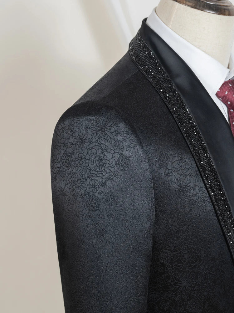 Luxury and fashionable men's suit Rhinestone Collar Shawl Lapel black Wedding Suit 2 Piece Set Groom Tuxedo Banquet party outfit