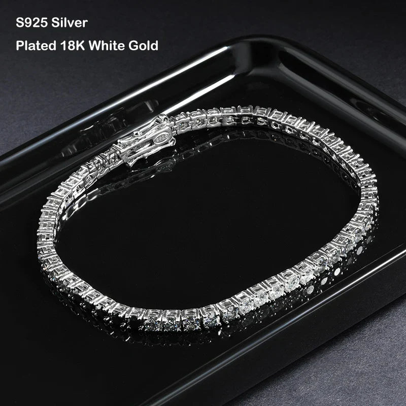 GRA Certified 3/4/5mm Full Black Moissanite Tennis Bracelet for Women Men 925 Silver Plated 18K Rose Gold Link Bracelets