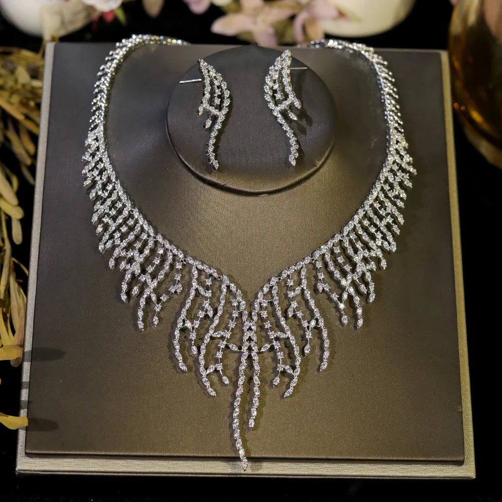 Elegant African Bridal Jewelry Set Cubic Zirconia Party Accessories 2pcs Necklace Set for Women X0546
