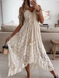 Summer Fashion Sexy Beach Vacation Long Dress Lace Sleeveless Women Dress V Neck Hollow Out Elegant Loose Dresses