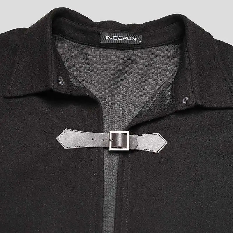Fashion Men Cloak Coats Lapel Solid Color One Button Cape Trench Streetwear 2023 Casual Male Overcoats Ponchose S-5XL