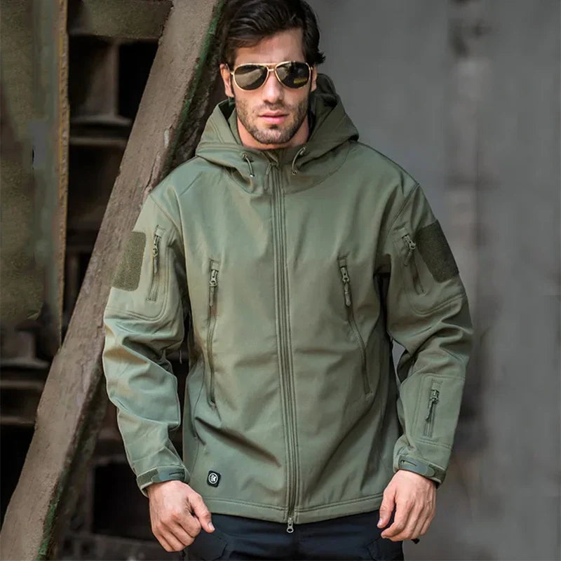 Winter Outdoor Work Sets Mens Field Training Jackets Multi-Pocket Fleece Cargo Pants Tactical Waterproof Camping Tracksuits Set