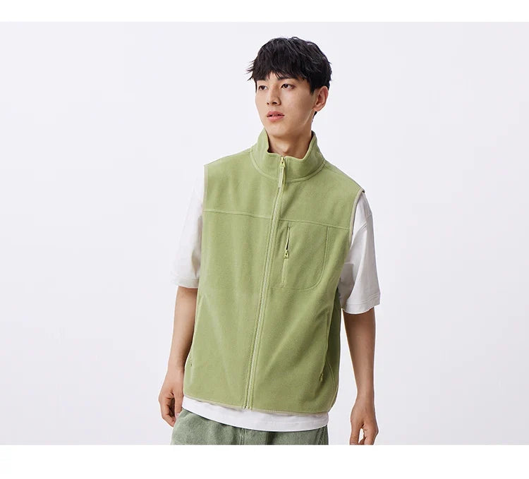Vest Men Anti-Static Fleece Coat New Autumn 2024 Warm Collar Lining Solid Color Versatile Top