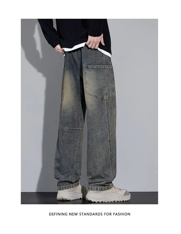 Men's Autumn and Winter New American Style Trendy Jeans with Straight Pockets and Versatile Blue Jeans in Three Colors To Choose