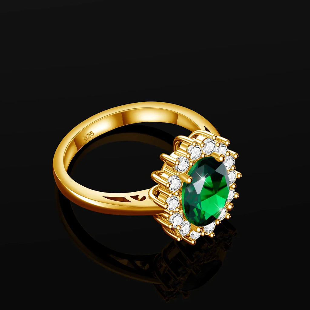 Princess Diana Gold Emerald Ring Women Oval Stone 8*10mm Trending Victoria Jewelry luxury Engagement Gift High Quality