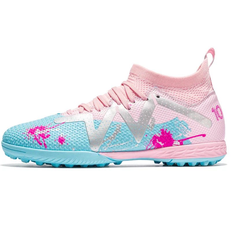 TF Turf Soccer Shoes PU Fabric Breathable Upper Rubber Sole Wear Resistant Anti Slip Men Women Kids Youth Training Sneakers