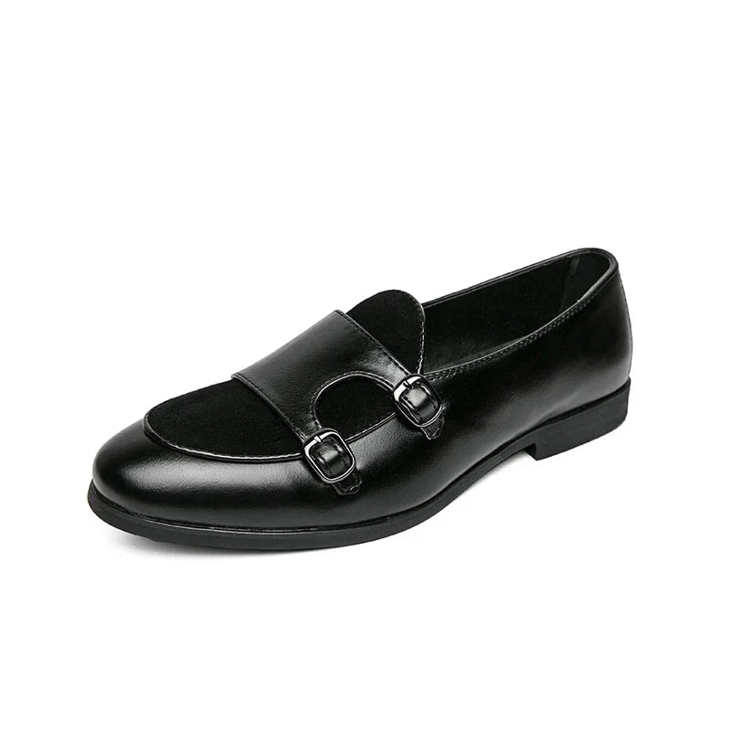 Men leather formal monk strap shoes slip on double buckle loafers large size 48