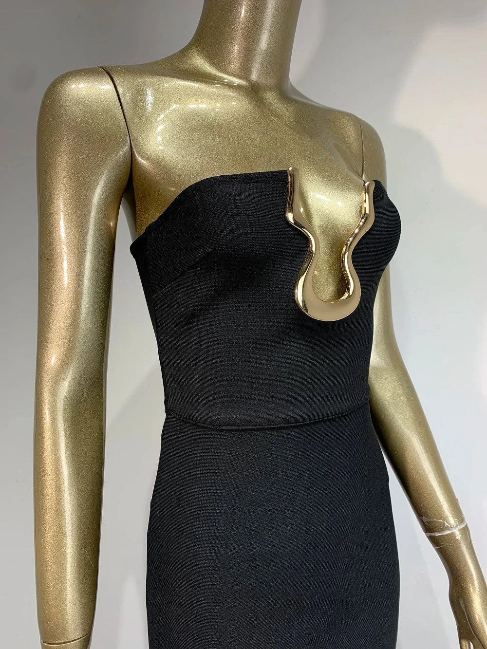 2025 Women Celebrity Sexy Strapless Backless Black Maxi Long Bodycon Bandage Dress Elegant Evening Club Party Outfit