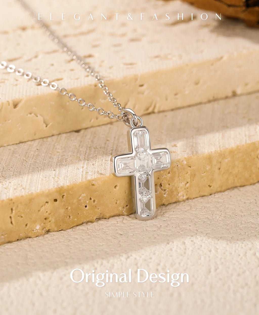 925 Sterling Silver Sweet Cool Cross Link Chain Necklace Emerald Cut CZ Pendant Necklace For Women Fine Jewelry Gift