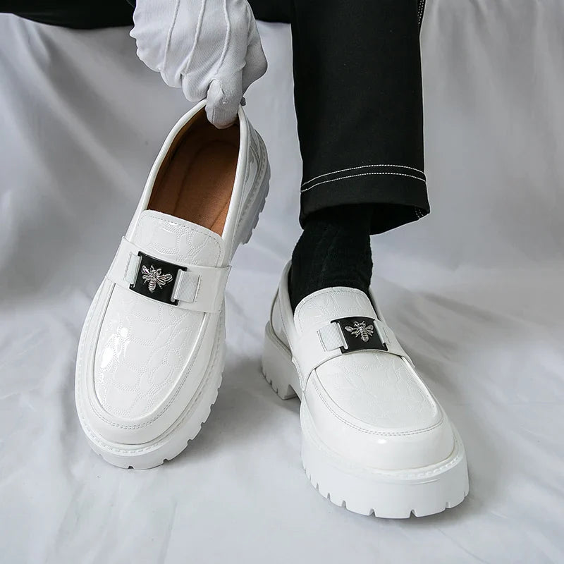2026 Fashion Bee Design Men's Leather Shoes Thick Sole Luxury  Slip On Loafers Comfort Fashio Business Party Formal Dress Shoes