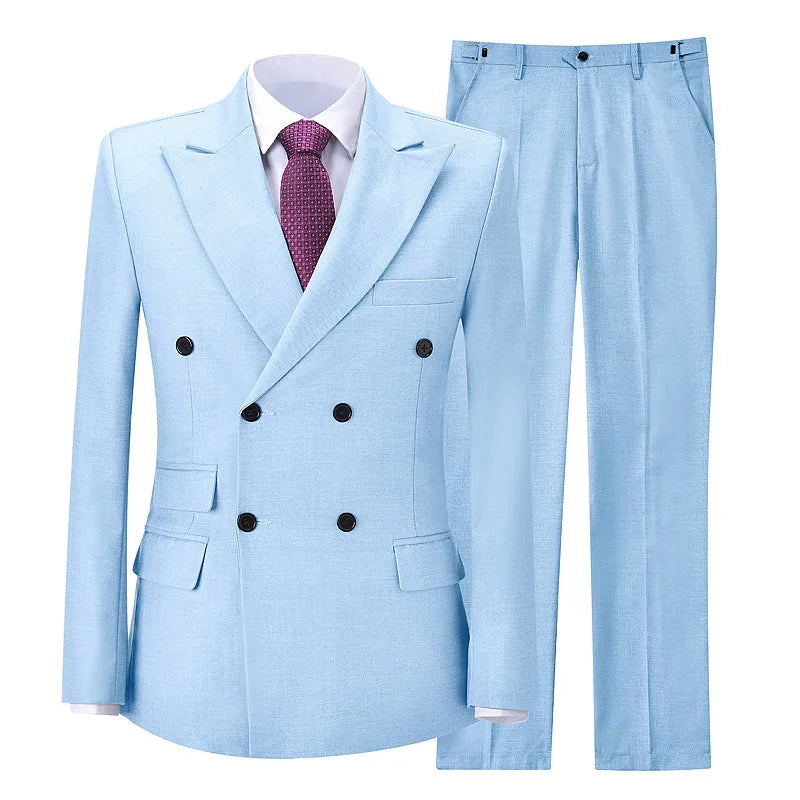2026 New Men's Suit Business Casual Men's Suit Double Breasted Korean Version Slim Suit Professional Best Man Wedding