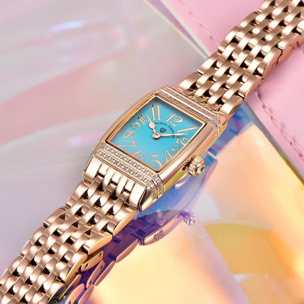 New 22mm Square Women's Quartz Watch Stainless Steel Sapphire Glass 50m Waterproof Women's Quartz Watch