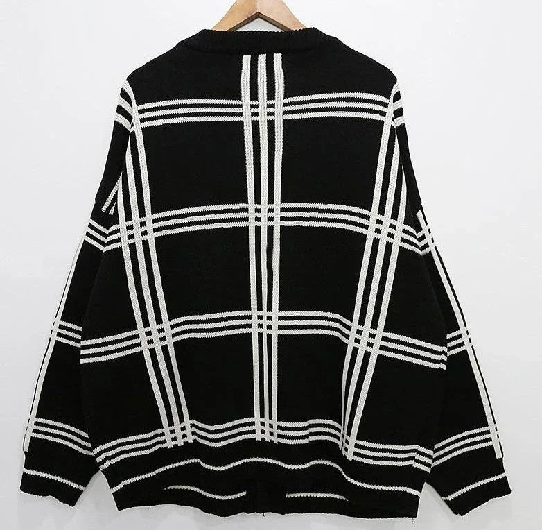 Men's Clothing Cardigan Jacket V Neck Coat Knit Sweater Male Plaid Elegant Casual Long Sleeve 100% Korean 2025 Autumn Classic A
