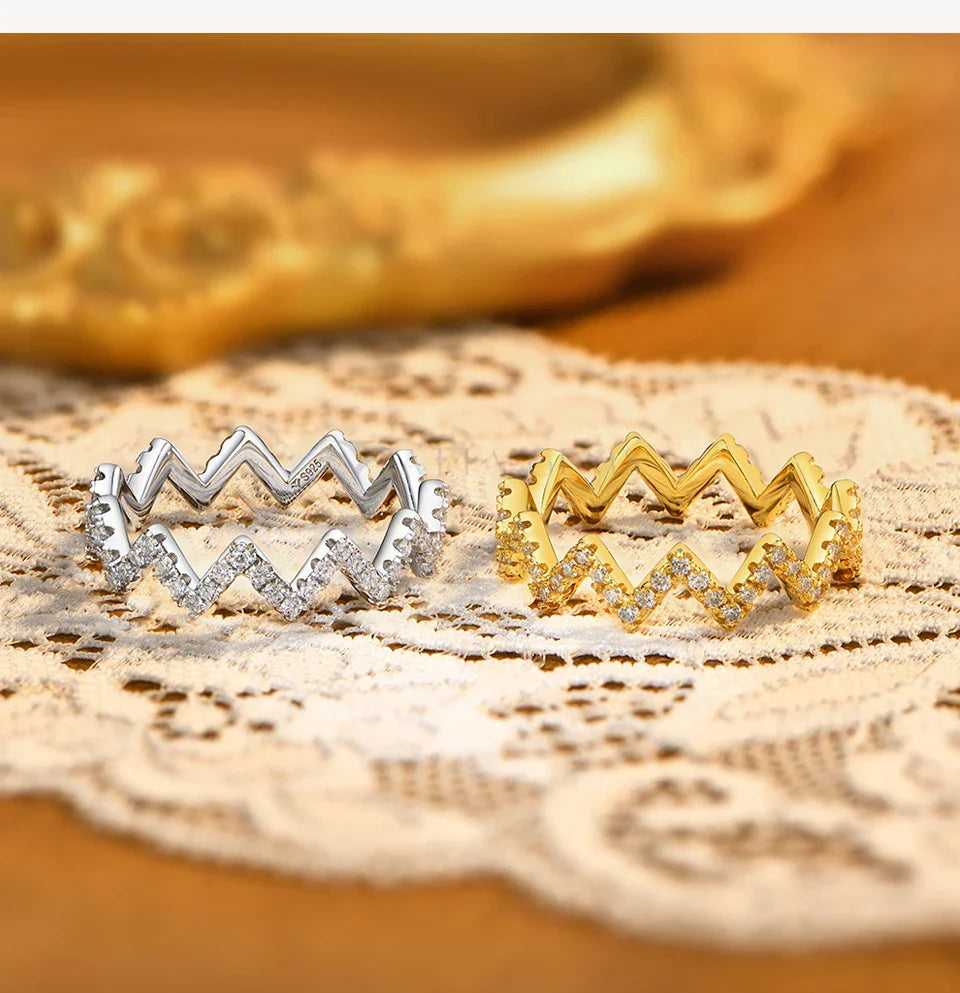 Zigzag Wave Pave Moissanite Rings for Women S925 Silver Eternity Stackable Band Dainty Versatile Everyday Party Jewelry